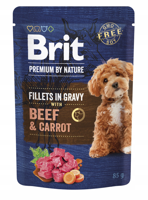 BRIT BY NATURE fileciki karma mokra dla psa Wołowina 24 x 85g bezzbożowa