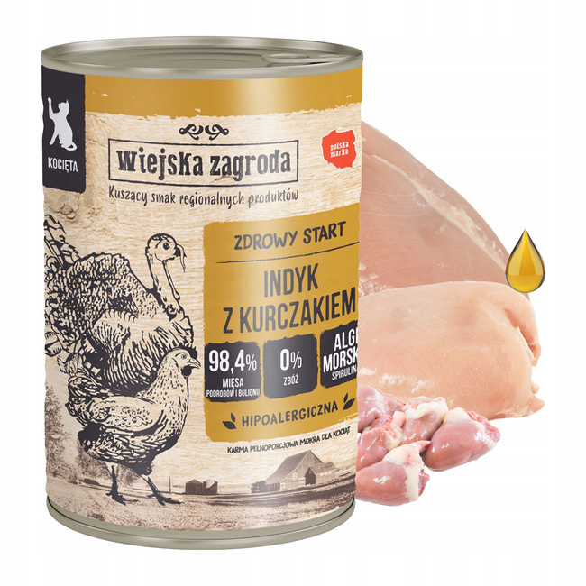 WIEJSKA ZAGRODA Karma mokra dla Kociąt Mix smaków 16 x 400g bezzbożowa
